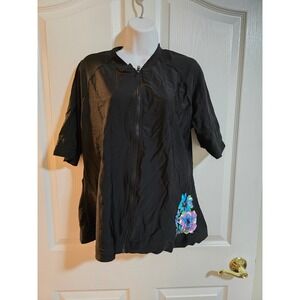 Wave Zone Black Floral Zip Up Jacket Swim Cover Up Women Size 20 /0339